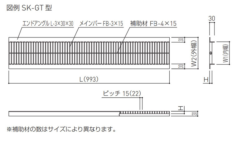 新協和 グレーチング(U字溝用・ノンスリップ型) ピッチ15 SK-GTN-6L