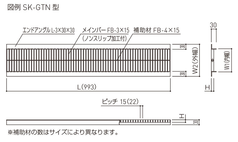 溝幅300mm U字溝用 歩道用 ノンスリップグレーチング 300mm 溝幅 U字溝 細目 歩道用 ノンスリップ LSハイテン LNHU19-30 - 1